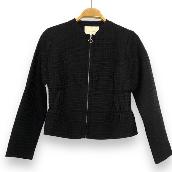 Maje Jackets & Blazers - Maje Jacket Blazer Zipped Textured Peplum Gathered Waist EU 38 UK 10 Smart